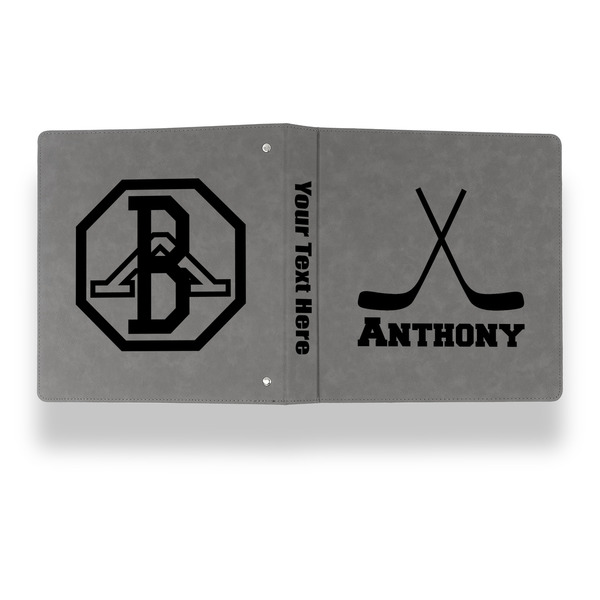 Hockey 2 Leather Binder - 1" - Grey - Back Spine Front View