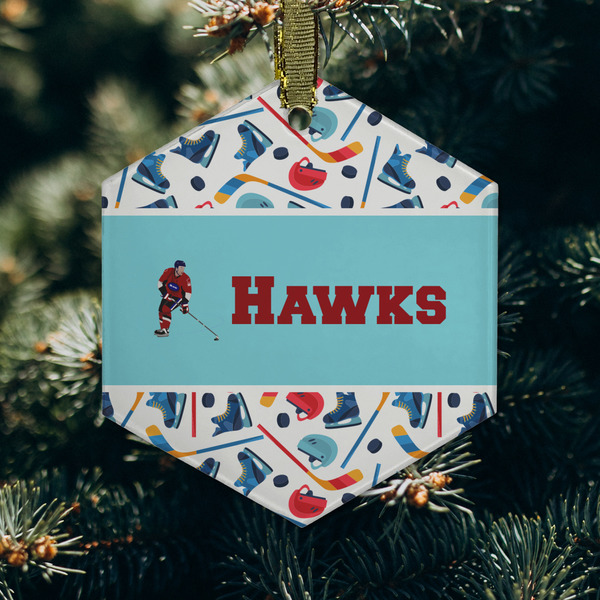 Hockey 2 Frosted Glass Ornament - Hexagon (Lifestyle)