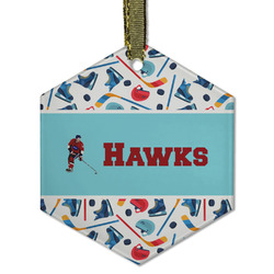 Hockey 2 Flat Glass Ornament - Hexagon w/ Name or Text