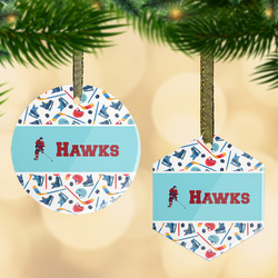 Hockey 2 Flat Glass Ornament w/ Name or Text