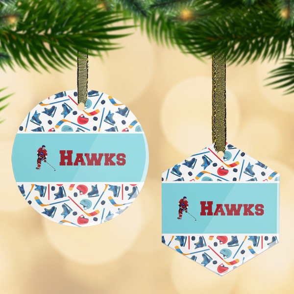 Custom Hockey 2 Flat Glass Ornament w/ Name or Text
