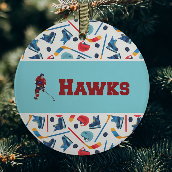 Hockey 2 Frosted Glass Ornament - Round (Lifestyle)