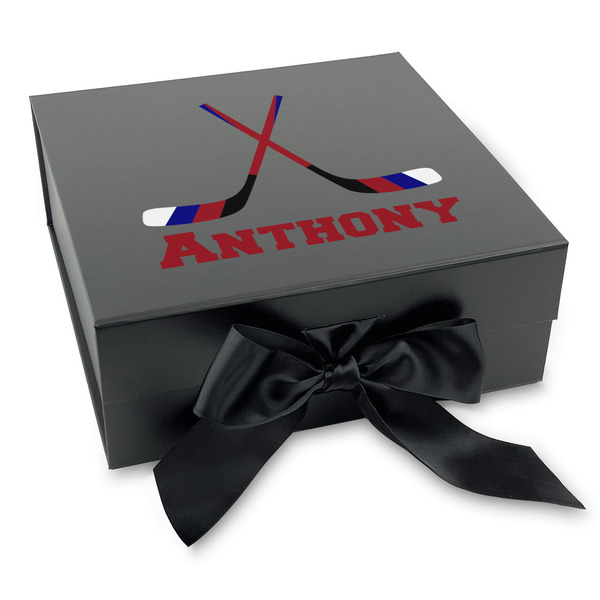 Custom Hockey 2 Gift Box with Magnetic Lid - Black (Personalized)