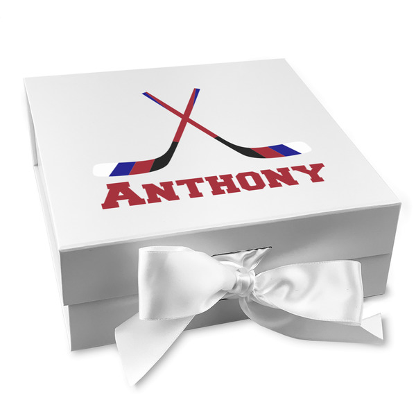 Custom Hockey 2 Gift Box with Magnetic Lid - White (Personalized)