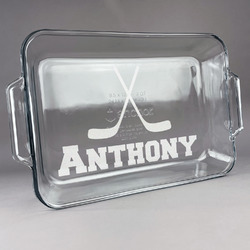 Hockey 2 Glass Baking Dish with Truefit Lid - 13in x 9in (Personalized)