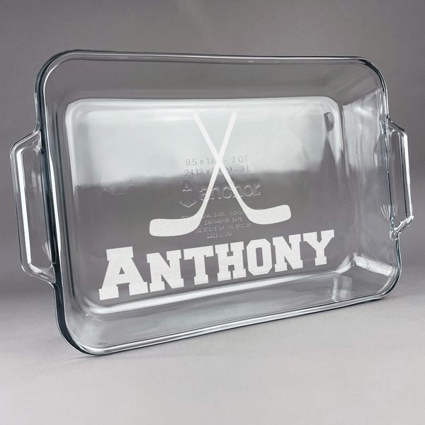 Custom Hockey 2 Glass Baking and Cake Dish (Personalized)