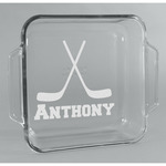 Hockey 2 Glass Cake Dish - 8in x 8in (Personalized)