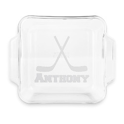 Hockey 2 Glass Cake Dish with Truefit Lid - 8in x 8in (Personalized)