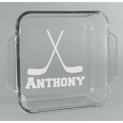 Hockey 2 Glass Cake Dish - 8in x 8in (Personalized)