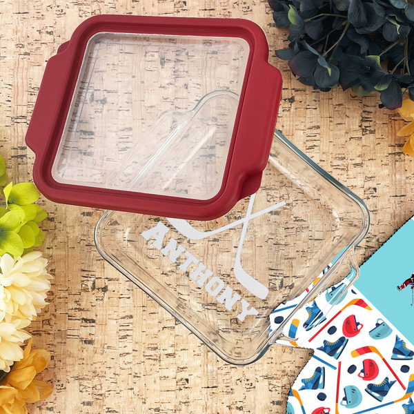 Hockey 2 Glass Cake Dish - LIFESTYLE (8x8)