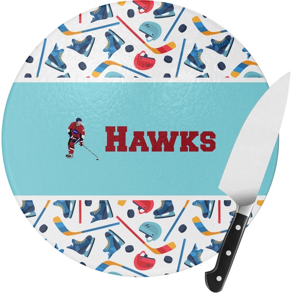Custom Hockey 2 Round Glass Cutting Board (Personalized)
