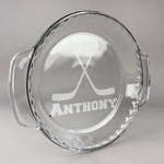 Hockey 2 Glass Pie Dish - 9.5in Round (Personalized)