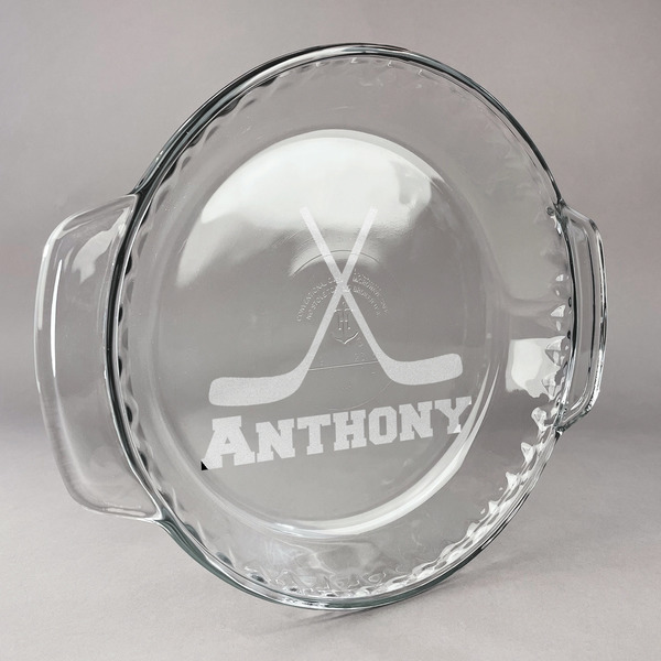 Custom Hockey 2 Glass Pie Dish - 9.5in Round (Personalized)