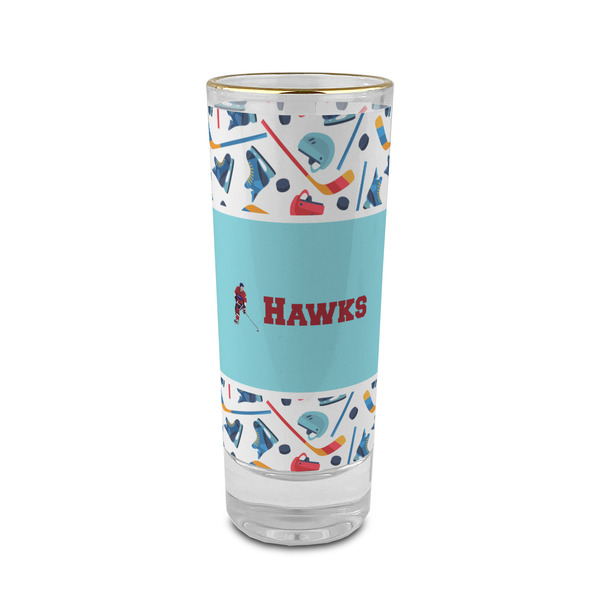 Custom Hockey 2 2 oz Shot Glass - Glass with Gold Rim (Personalized)
