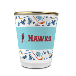 Hockey 2 Glass Shot Glass - 1.5 oz - with Gold Rim - Set of 4 (Personalized)
