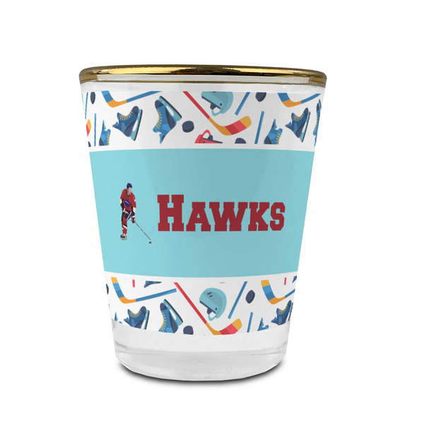 Hockey 2 Glass Shot Glass - With gold rim - FRONT