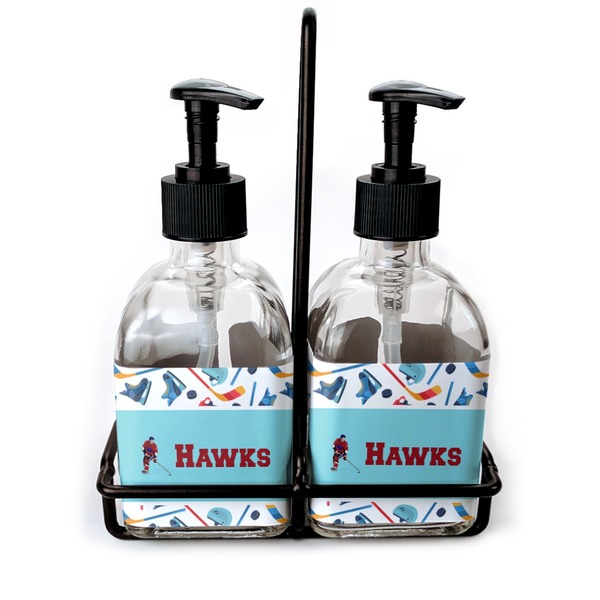 Custom Hockey 2 Glass Soap & Lotion Bottles (Personalized)