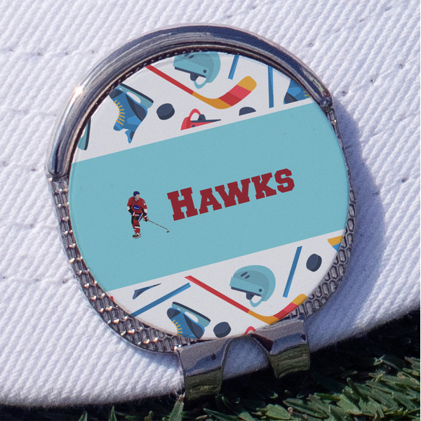 Hockey 2 Golf Ball Marker Hat Clip - Silver - Front