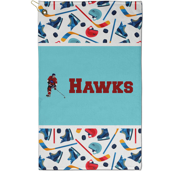 Custom Hockey 2 Golf Towel - Poly-Cotton Blend - Small w/ Name or Text