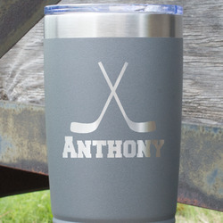 Hockey 2 20 oz Stainless Steel Tumbler - Grey - Single Sided (Personalized)