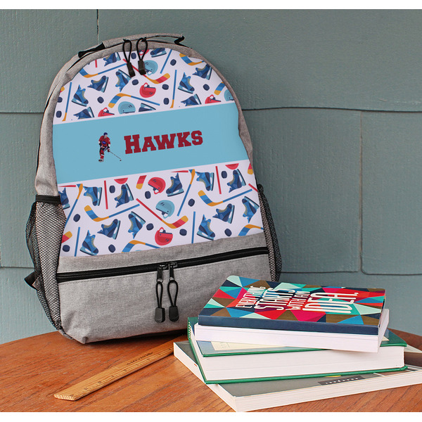 Hockey 2 Large Backpack - Gray - On Desk