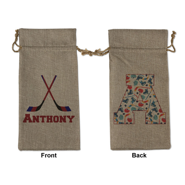 Custom Hockey 2 Large Burlap Gift Bag - Front & Back (Personalized)