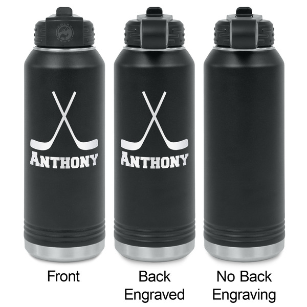Hockey 2 Laser Engraved Water Bottles - 2 Styles - Front & Back View
