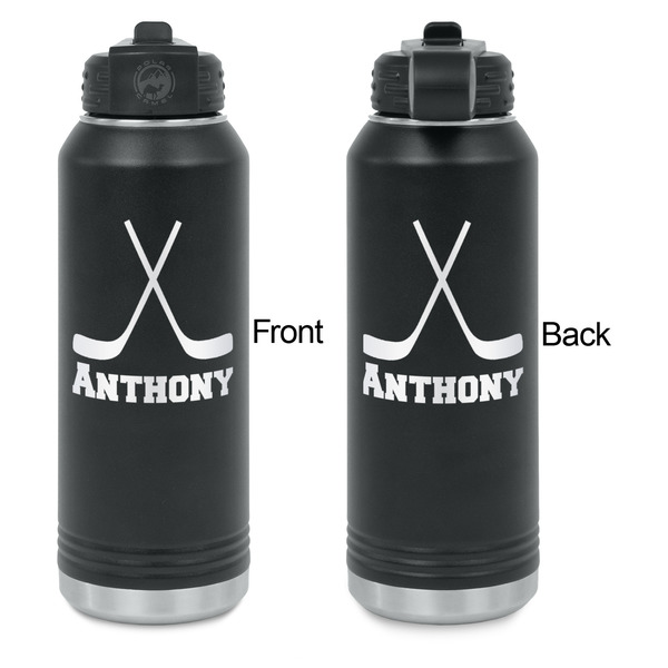 Hockey 2 Laser Engraved Water Bottles - Front & Back Engraving - Front & Back View