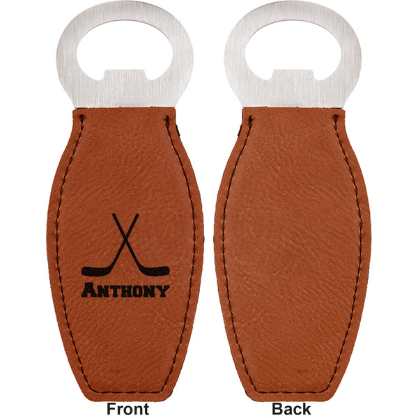 Hockey 2 Leather Bar Bottle Opener - Front and Back (single sided)
