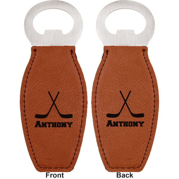Hockey 2 Leather Bar Bottle Opener - Front and Back