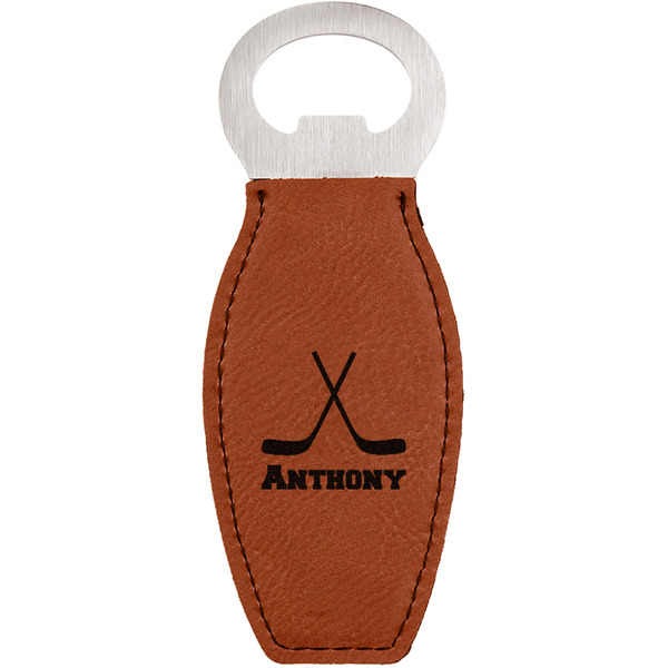 Custom Hockey 2 Leatherette Bottle Opener - Double Sided (Personalized)