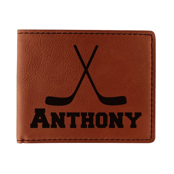Custom Hockey 2 Leatherette Bifold Wallet - Single Sided (Personalized)