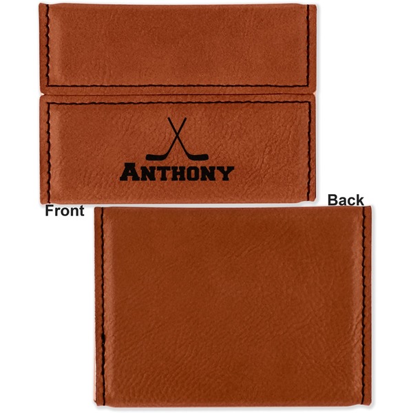 Hockey 2 Leather Business Card Holder Front Back Single Sided - Apvl