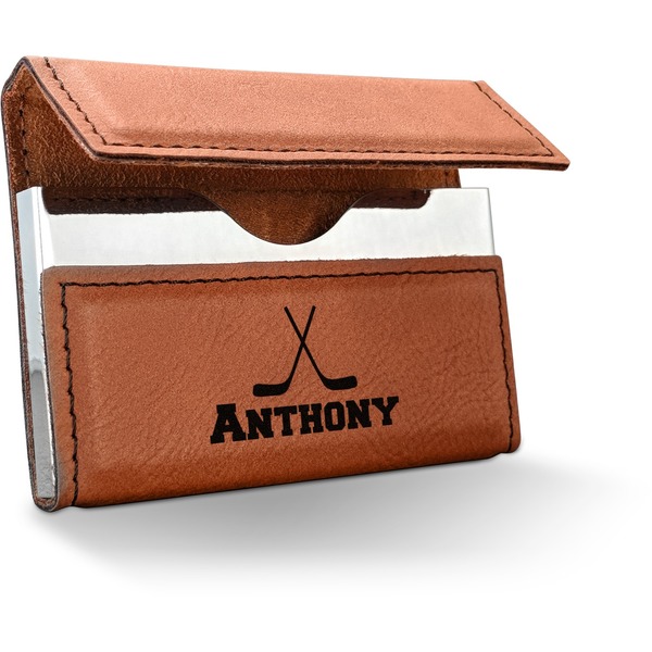 Custom Hockey 2 Leatherette Business Card Case (Personalized)