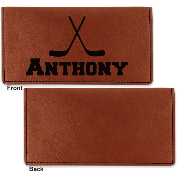 Hockey 2 Leather Checkbook Holder Front and Back Single Sided - Apvl