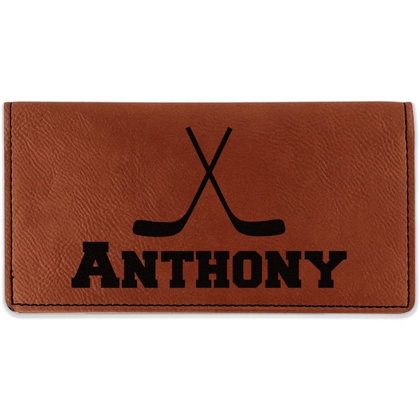 Custom Hockey 2 Leatherette Checkbook Holder - Double Sided (Personalized)