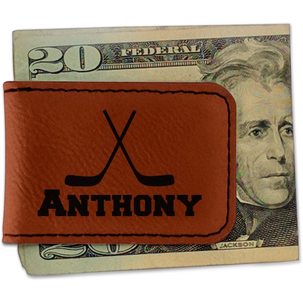 Custom Hockey 2 Leatherette Magnetic Money Clip - Double Sided (Personalized)