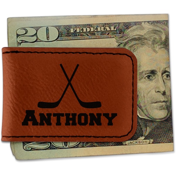 Custom Hockey 2 Leatherette Magnetic Money Clip (Personalized)