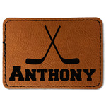 Hockey 2 Faux Leather Iron On Patch - Rectangle (Personalized)