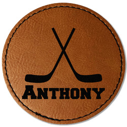 Hockey 2 Faux Leather Iron On Patch - Round (Personalized)