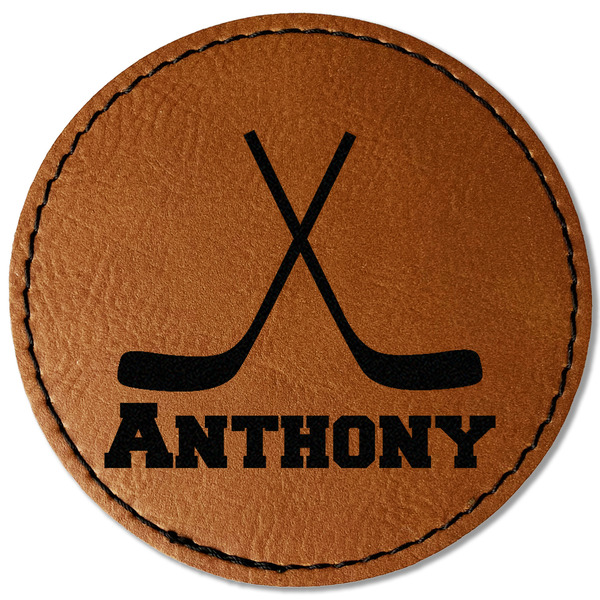 Custom Hockey 2 Faux Leather Iron On Patch - Round (Personalized)