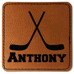 Hockey 2 Faux Leather Iron On Patch - Square (Personalized)