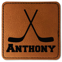 Hockey 2 Faux Leather Iron On Patch - Square (Personalized)