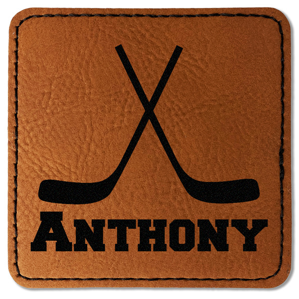 Custom Hockey 2 Faux Leather Iron On Patch - Square (Personalized)