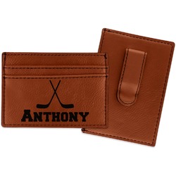 Hockey 2 Leatherette Wallet with Money Clip (Personalized)