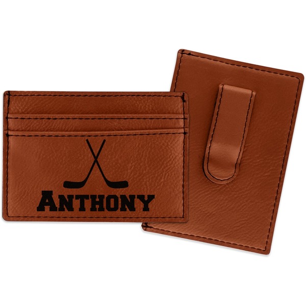 Custom Hockey 2 Leatherette Wallet with Money Clip (Personalized)