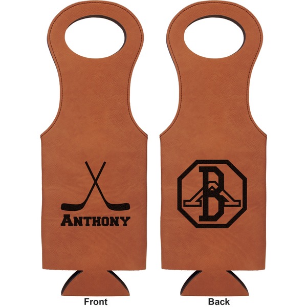Hockey 2 Leatherette Wine Tote Double Sided - Front and Back