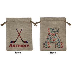 Hockey 2 Medium Burlap Gift Bag - Front & Back (Personalized)