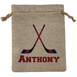 Hockey 2 Medium Burlap Gift Bag - Front (Personalized)