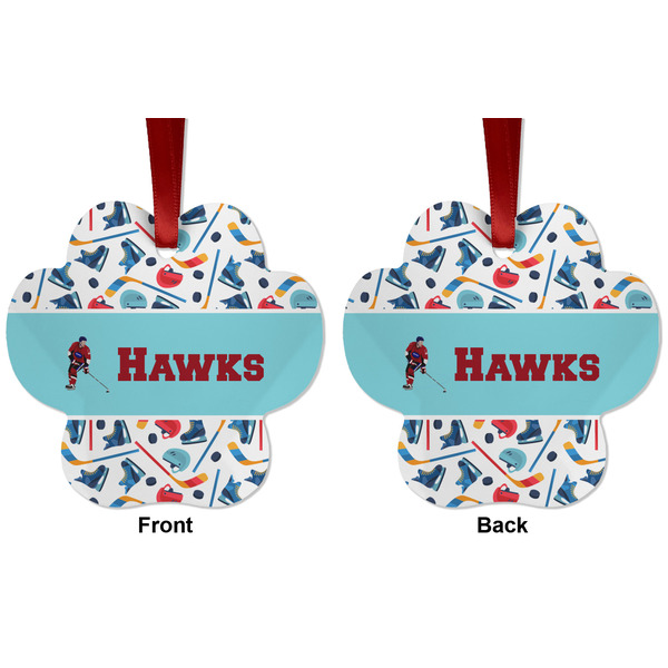 Hockey 2 Metal Paw Ornament - Front and Back